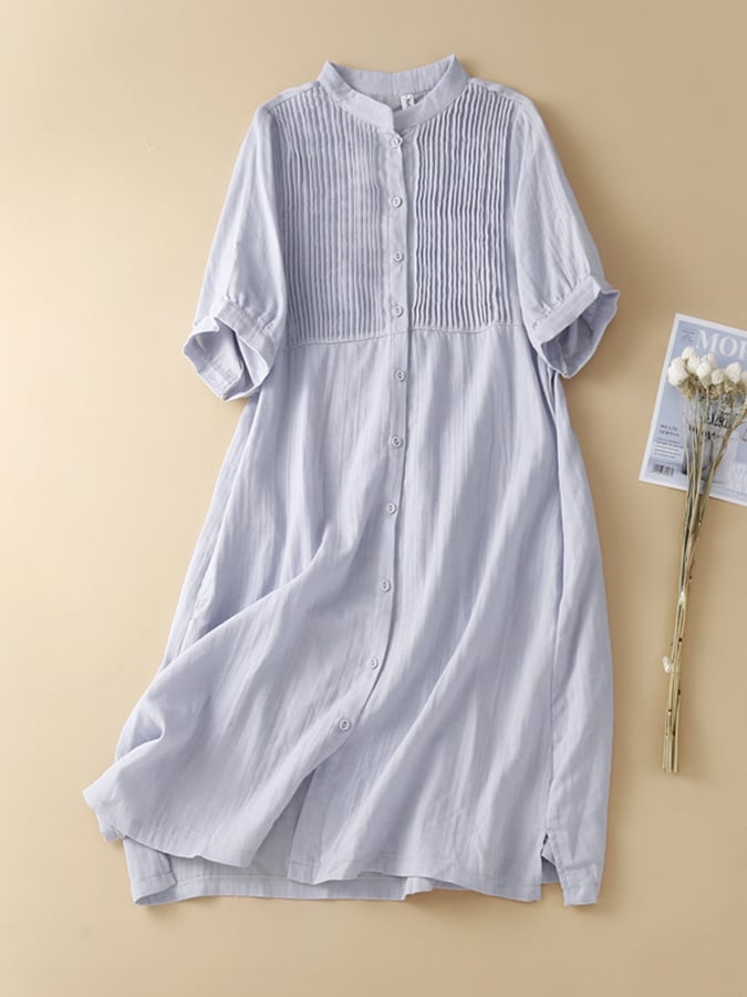 Artystyczna plisowana sukienka w stylu retro z bawełny lnianej