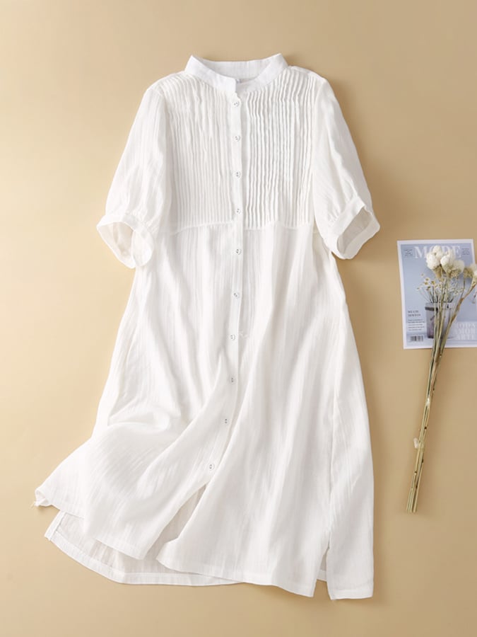 Artystyczna plisowana sukienka w stylu retro z bawełny lnianej